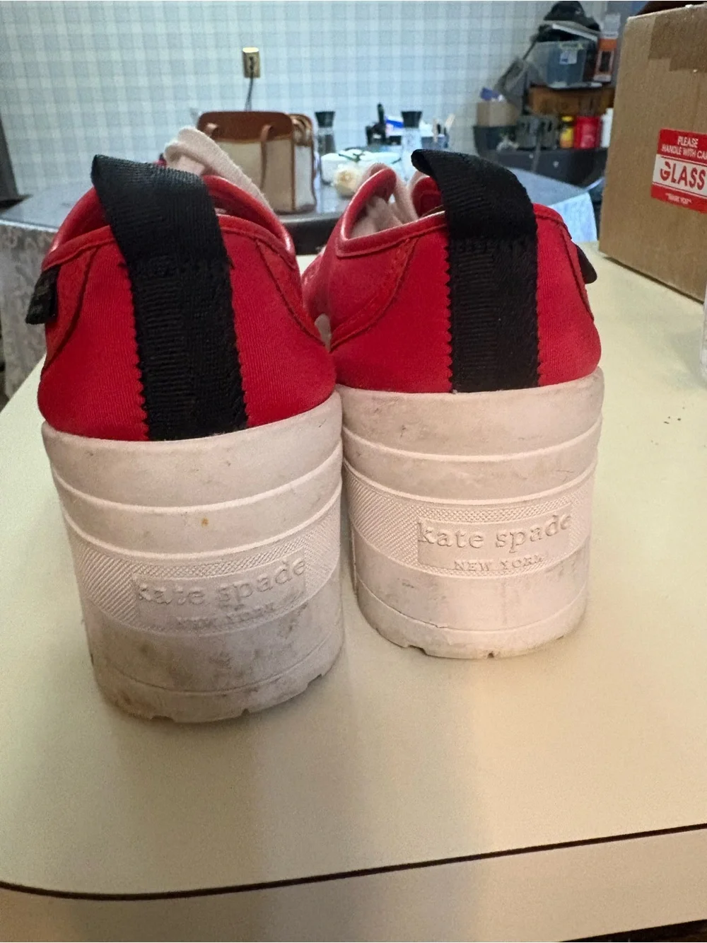 kate spade Red Platform Lace-Up Sneakers with White Sole